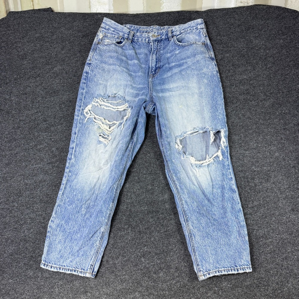 American Eagle Outfitters Skinny Jeans Womens 10 X Short Blue Denim Distressed